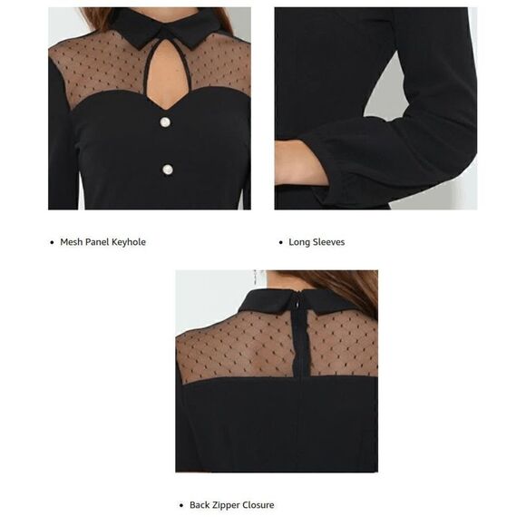 Gothic Mesh Panel Keyhole Collar Long Sleeve Mini Little Black Dress SIZE L NWT - Picture 8 of 14